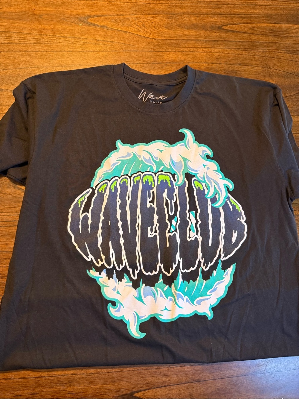 Black Short Sleeve Graphic Tee with Aqua Print